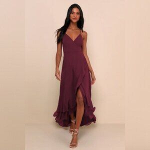 Plum Lace-Up High-Low Maxi Dress